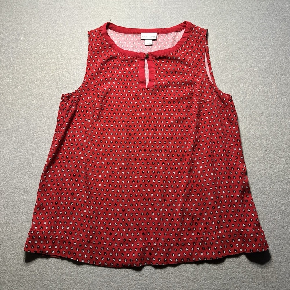 Liz Claiborne Top Women's S Red Sleeveless Shirt Blouse Round Neck Flowy Loose